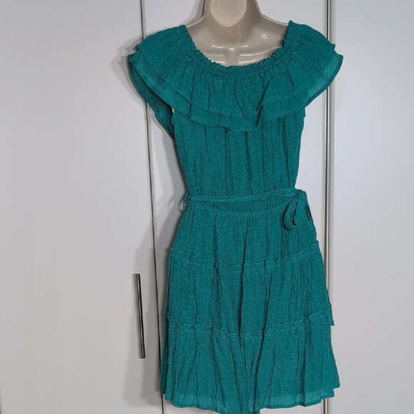 Chic Teal Lace-Up Mini Dress - Picture 3 of 4